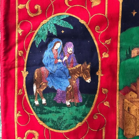 Vintage Holy Family Nativity Christmas Tapestry Wall Banner Decoration Handmade - Picture 12 of 16
